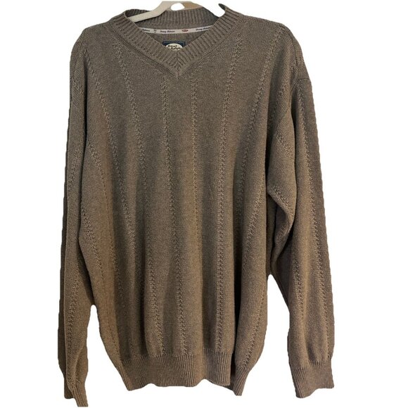 Tommy Bahama Sweater Mens Large Taupe Tan V Neck Golf Casual Knit Pullover Top - Picture 1 of 7